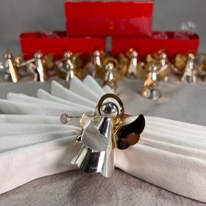 Vintage Angel Napkin Rings Mixed Metal Silver Gold Plated Nostalgia Set of 12